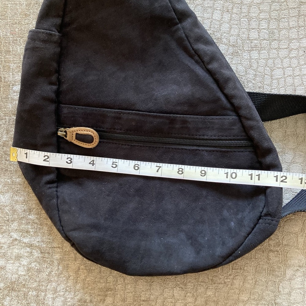 Vtg LL Bean AmeriBag Healthy Back Sling Backpack Black Microsuede 17" x 12" - Picture 12 of 14